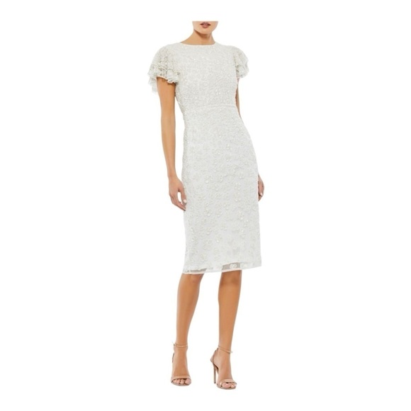 MAC DUGGAL Embellished Sheath Dress in White NWT